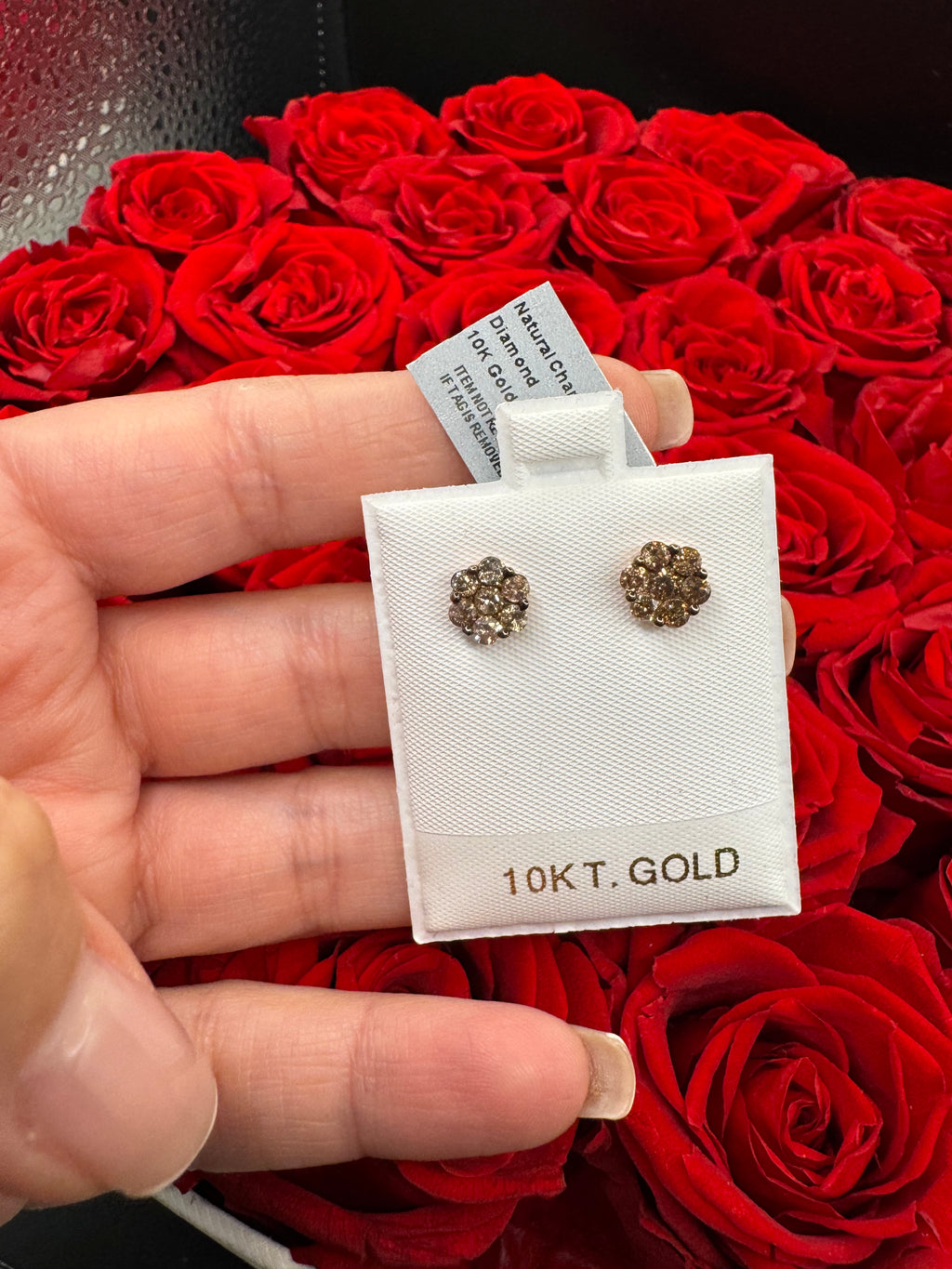 Aretes de diamante en oro rosa 10k