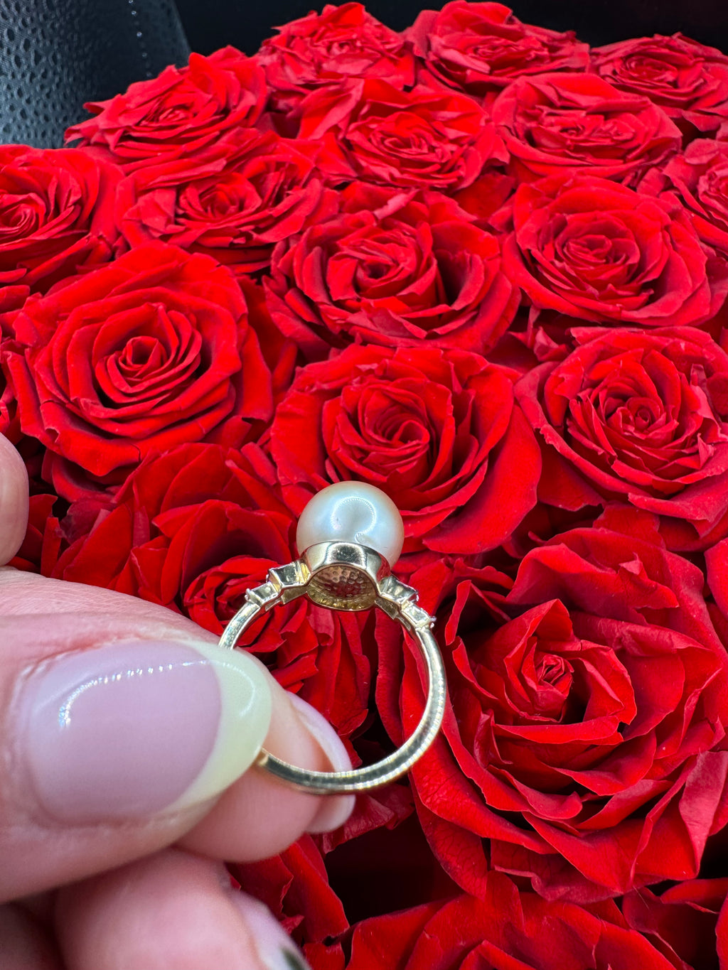 Anillo de Diamante con Perla 10k