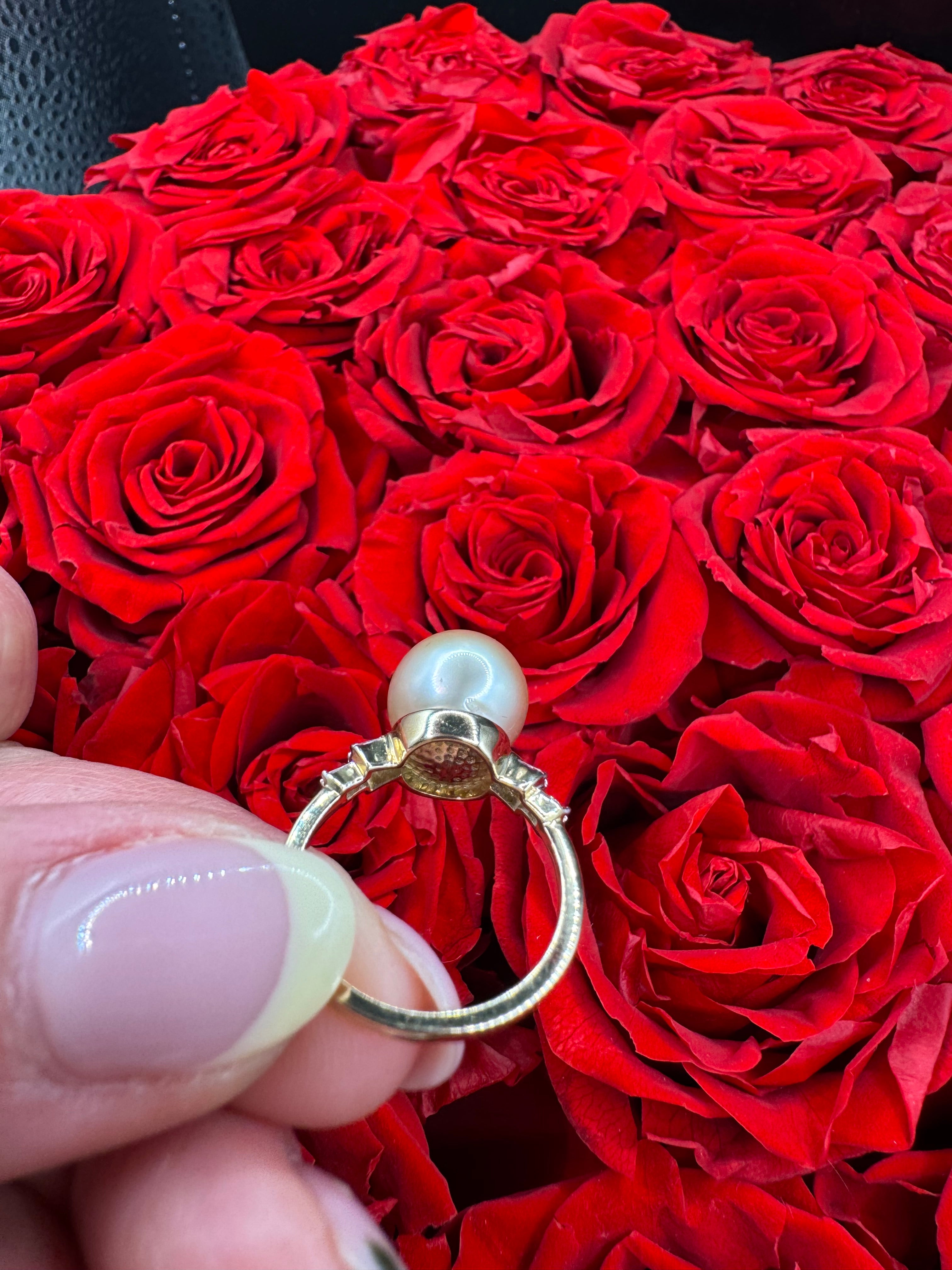 Anillo de Diamante con Perla 10k