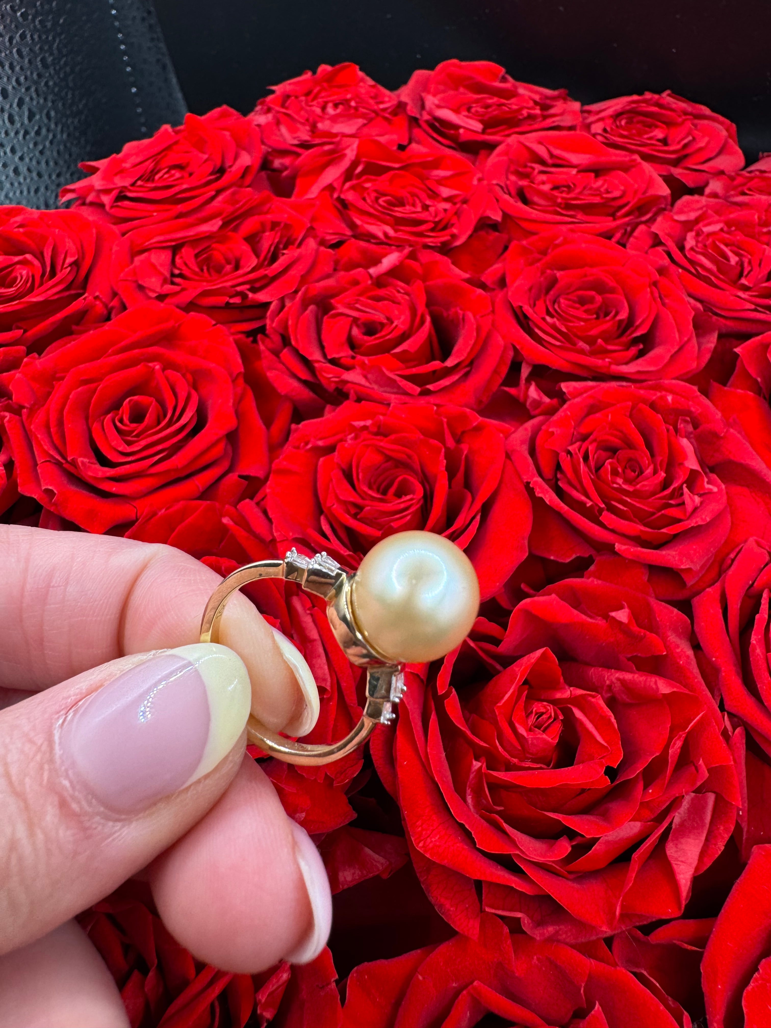 Anillo de Diamante con Perla 10k