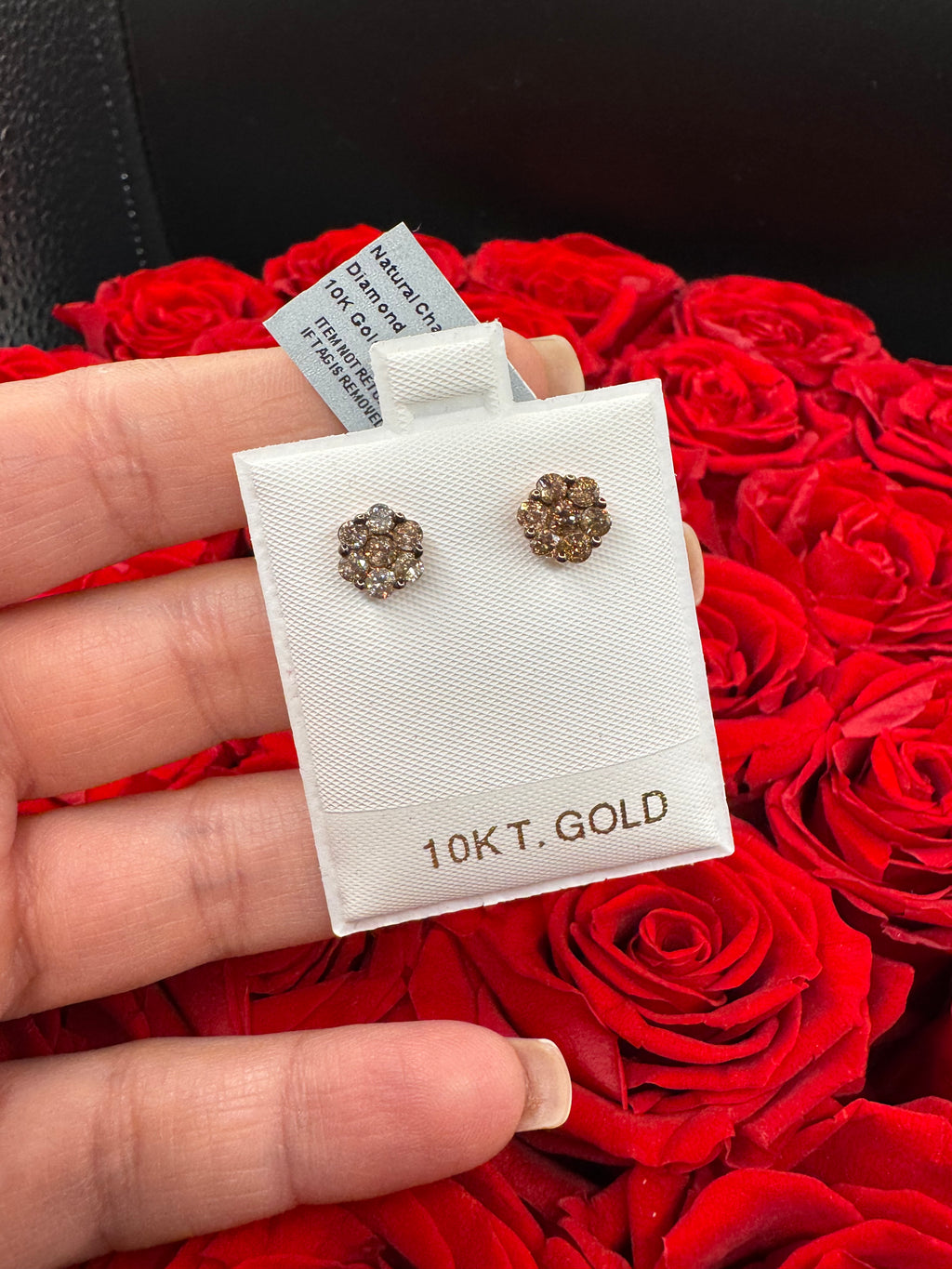 Aretes de diamante en oro rosa 10k