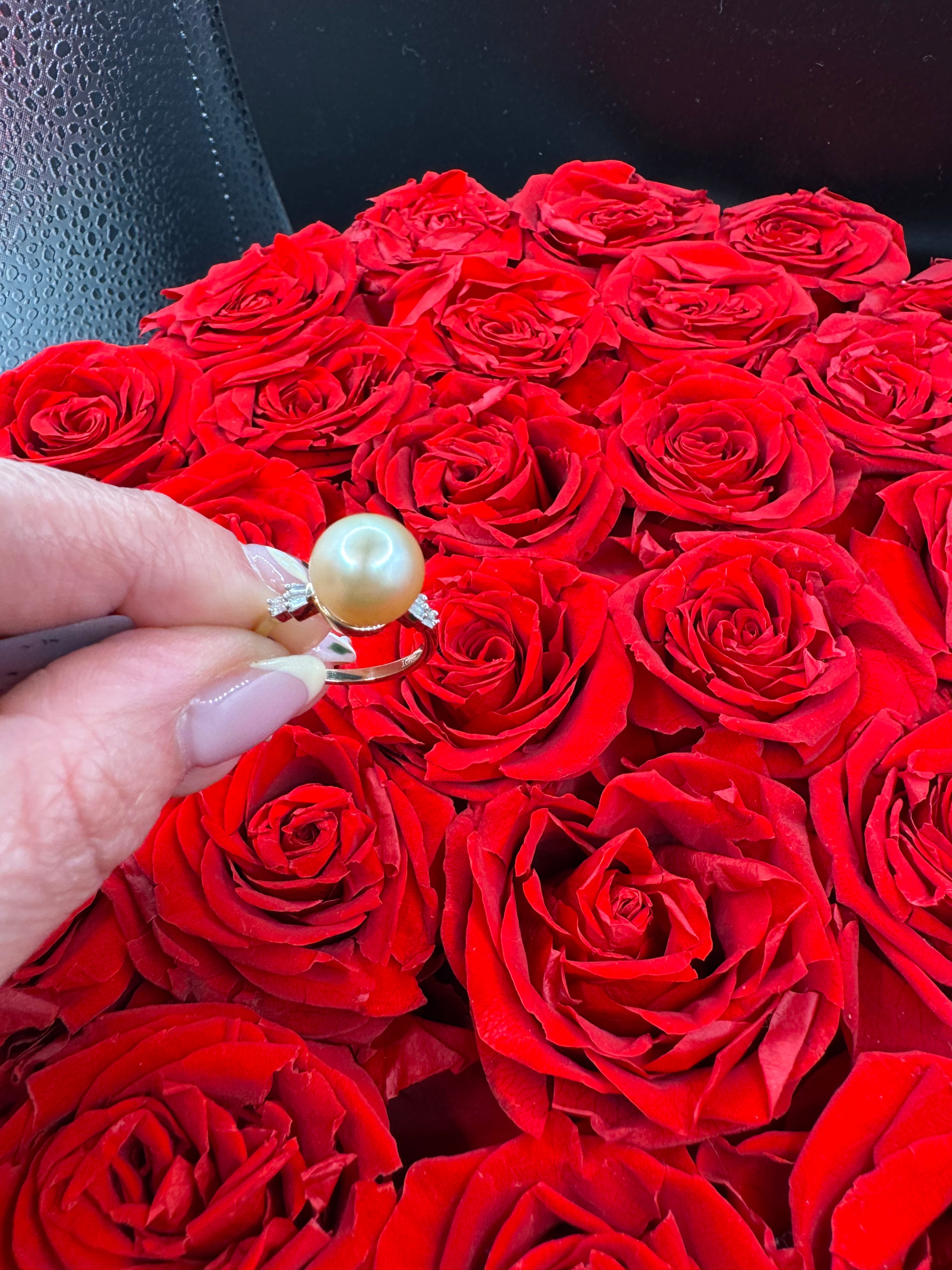 Anillo de Diamante con Perla 10k