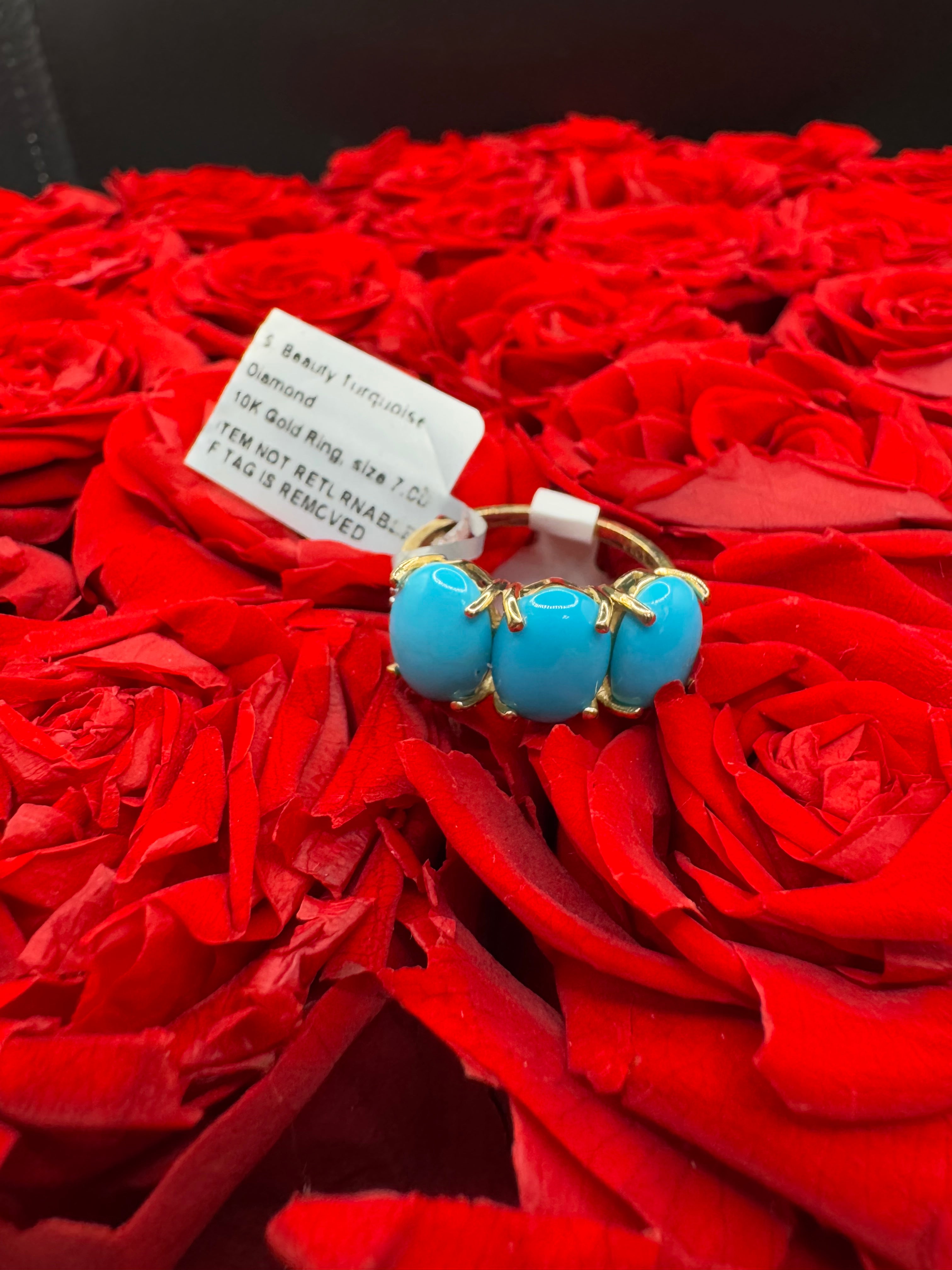 Anillo de turquesa con diamante 10k