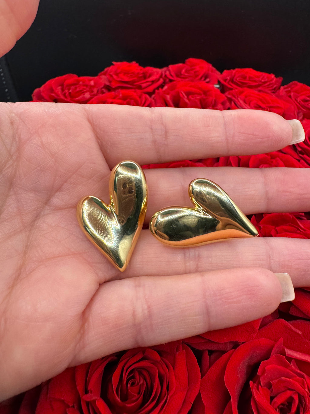 Aretes de corazón con cierre omega 14k