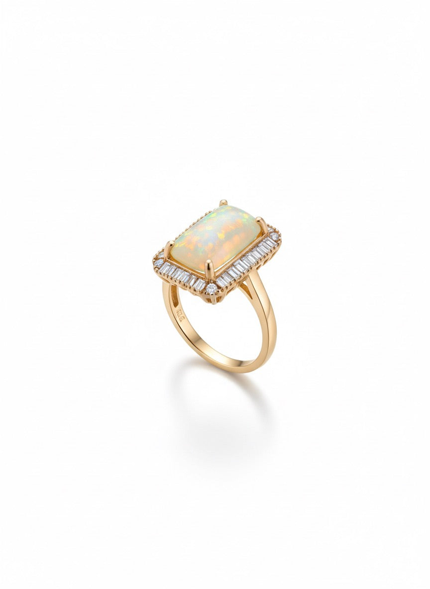 Anillo de ópalo y diamante 10k oro rosa