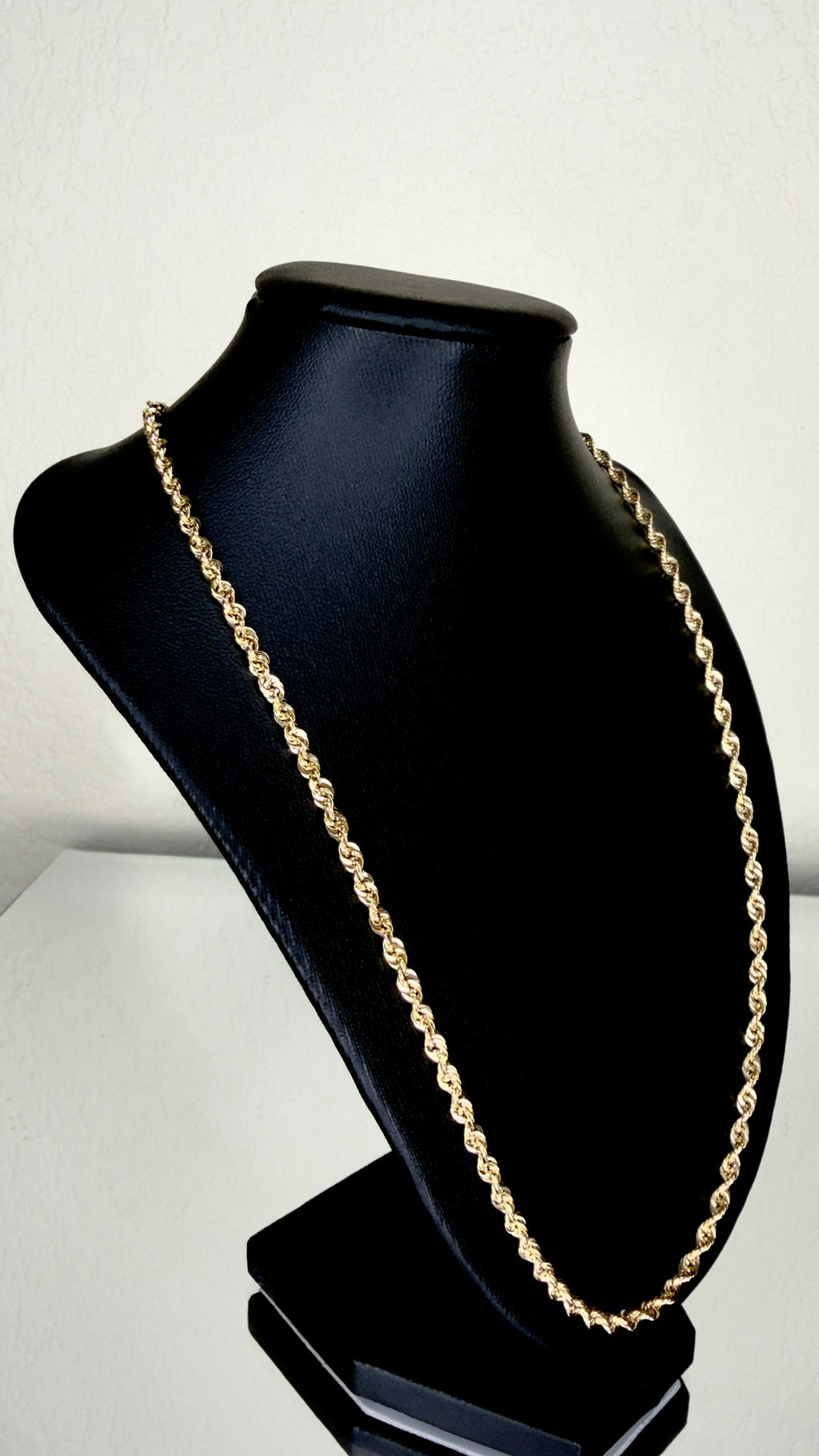 Glitter Rope Chain Necklace 3.5mm Semi-Solid 10K Yellow Gold 20"