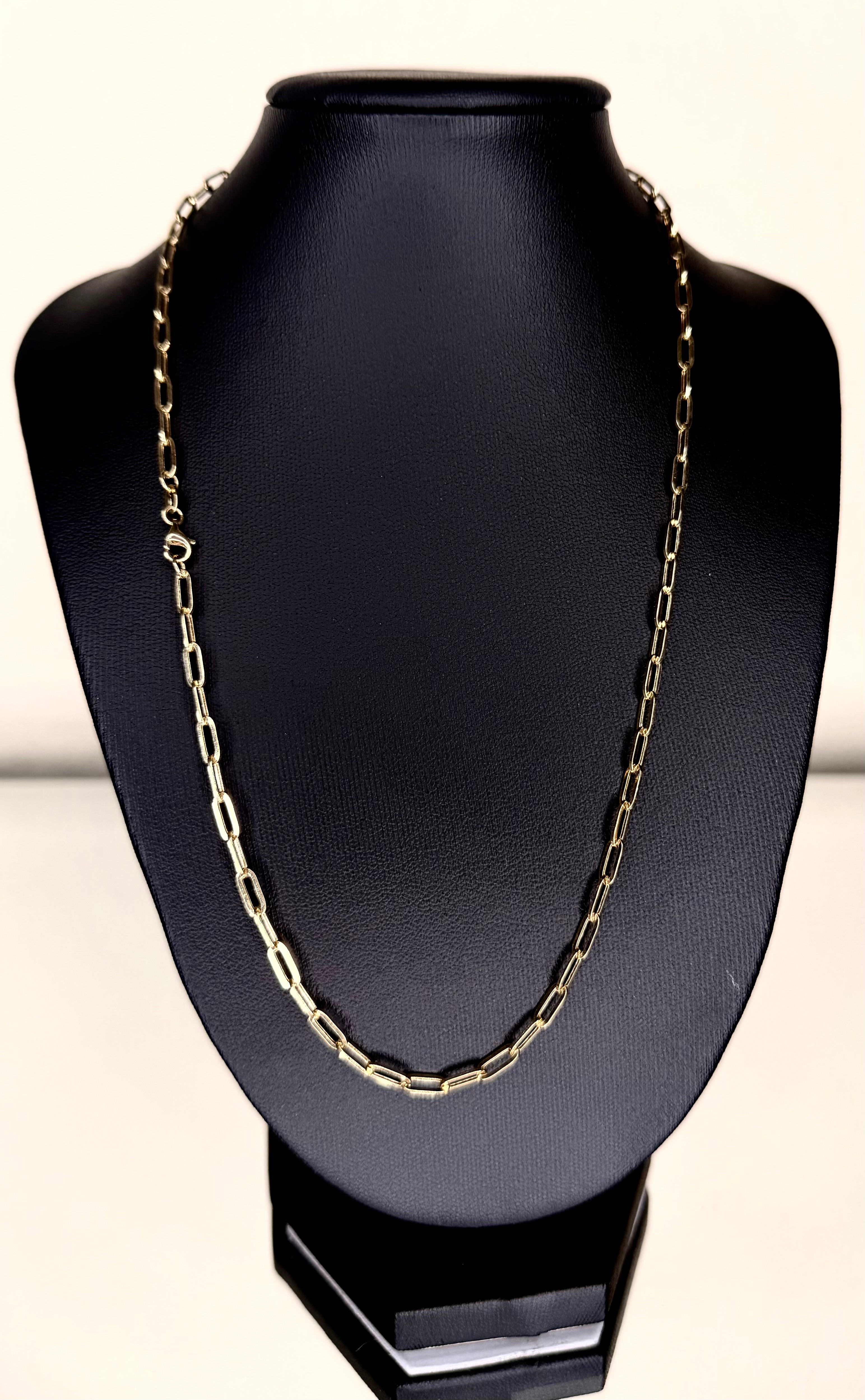 Solid Paperclip Chain Necklace 10K Yellow Gold 27" 4mm